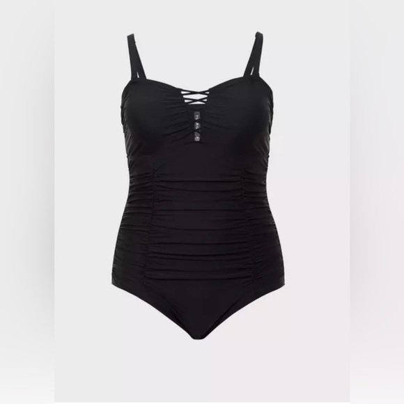 Torrid Wireless Lattice Black One-Piece Swimsuit Size 0 (Large or 12) LNC - Picture 1 of 5